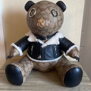 Coach bear in signature canvas with moto jacket